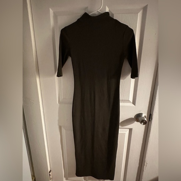 (Zara) Elegant Olive Green Midi Dress - Picture 3 of 6